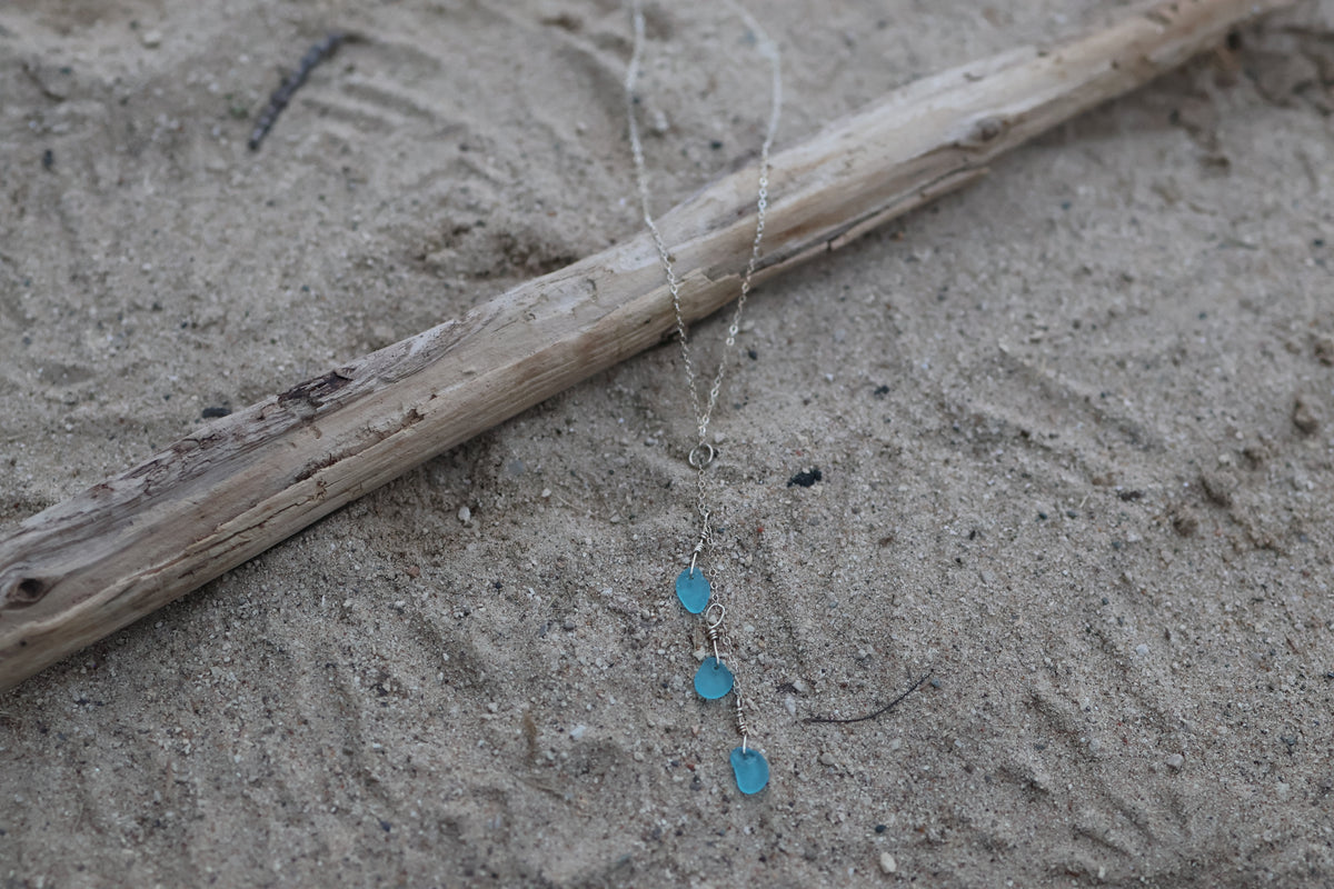 Caribbean Blue Sea Glass Cascade Necklace