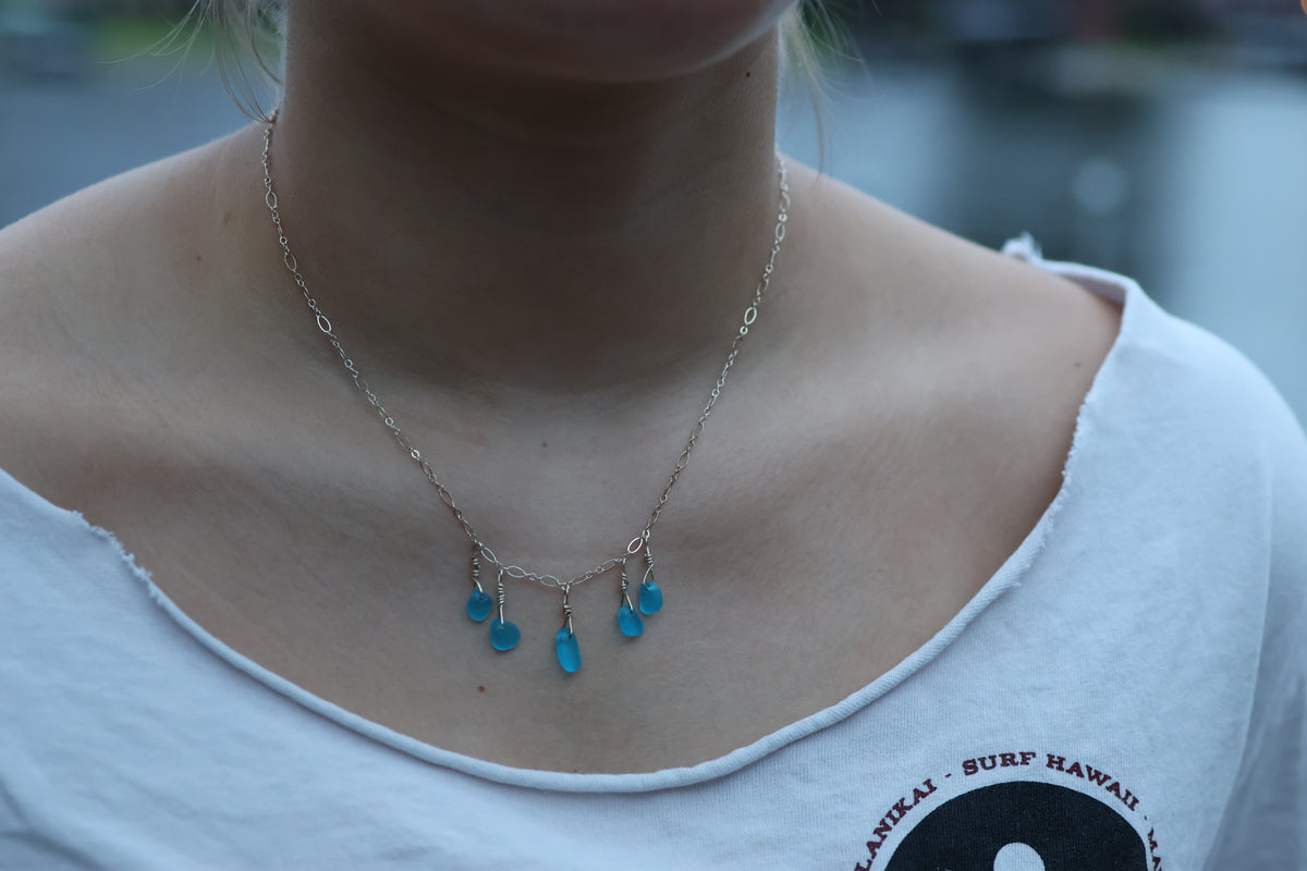 Sky Blue Sea Glass Tide Necklace