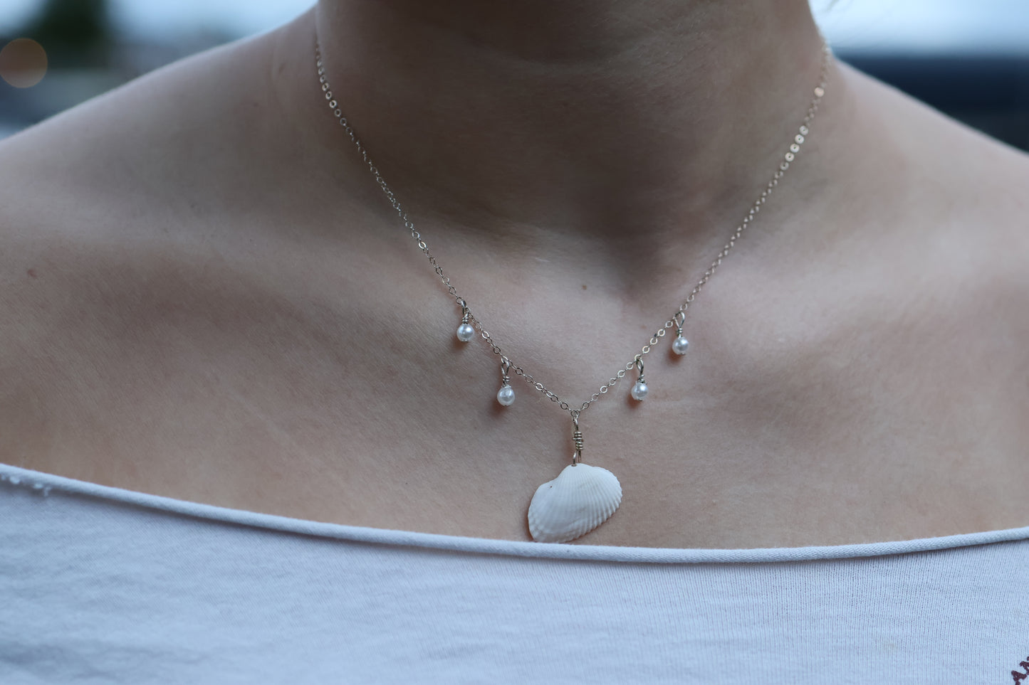 White Shell and Pearl Necklace
