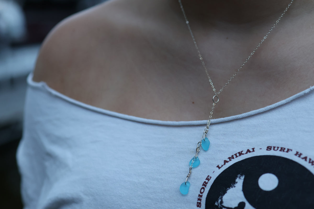 Caribbean Blue Sea Glass Cascade Necklace